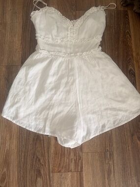 Mi Ami White Sleeveless Romper with Ruffle Trim